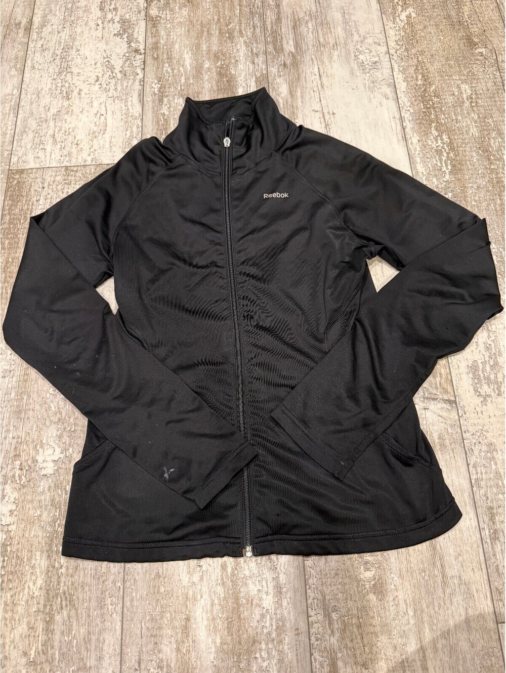 Reebok Womens Black Full Zip Track Jacket Athletic Y2K